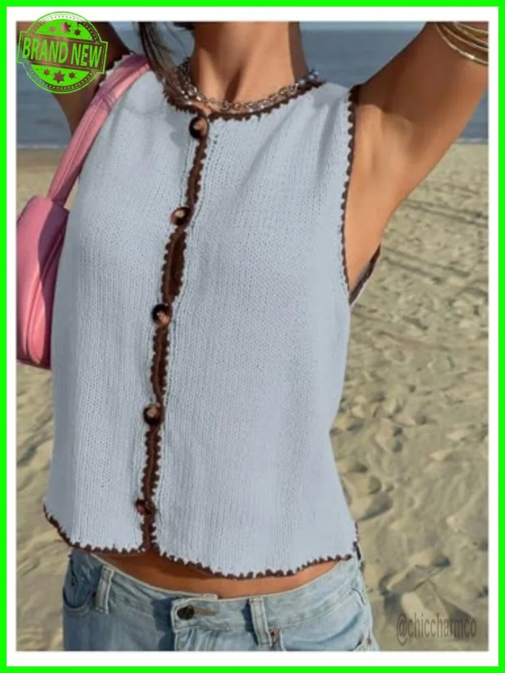 Button Up Sweater Vest Sleeveless Cardigan Knit Tank Top